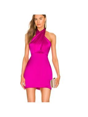 NEW Amanda Uprichard X REVOLVE Mezcal Mini Dress Dark Hot Pink Silk Halter